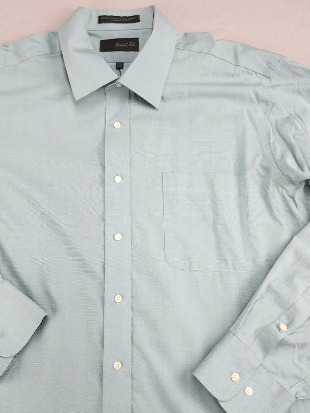 Marshall Field's Men's 17.5 Aqua Blue Long Sleeve Button Down Dress Shirt Non-Ir
